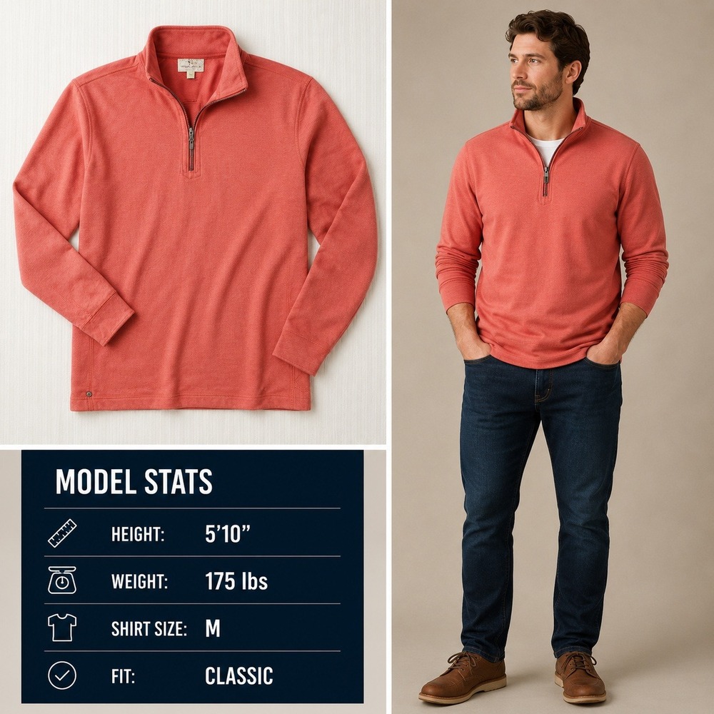 Tommy Bahama Mens Reversible Quarter Zip Pullover Coral Herringbone Sweater M